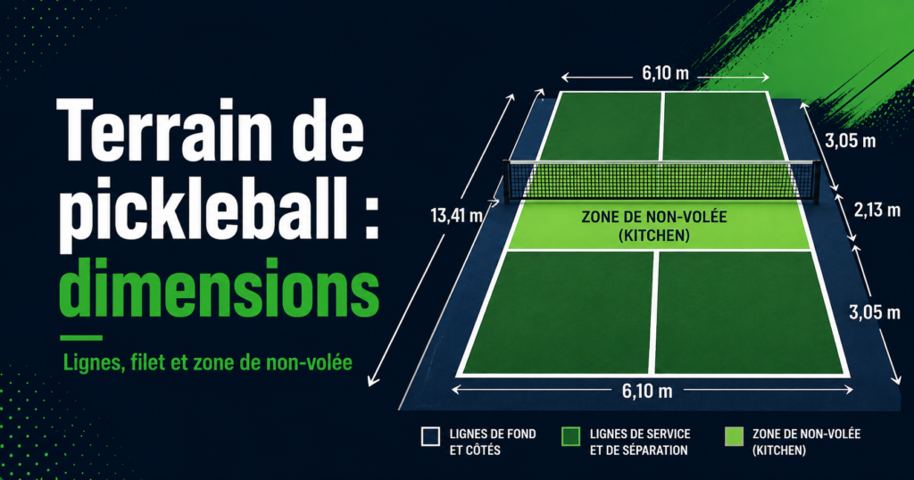 Terrain de pickleball : dimensions, lignes et zone de non-volée